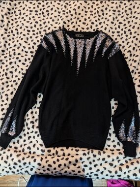 Vintage Rochelle California Blk Silk/Rabbit & Lamb Wool Sequin WBeads Sweater 1X